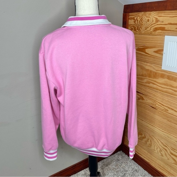 Barbie Pink Embroidered Varsity Tracksuit Fleece Quarter Zip Sweatshirt Medium - Picture 3 of 9